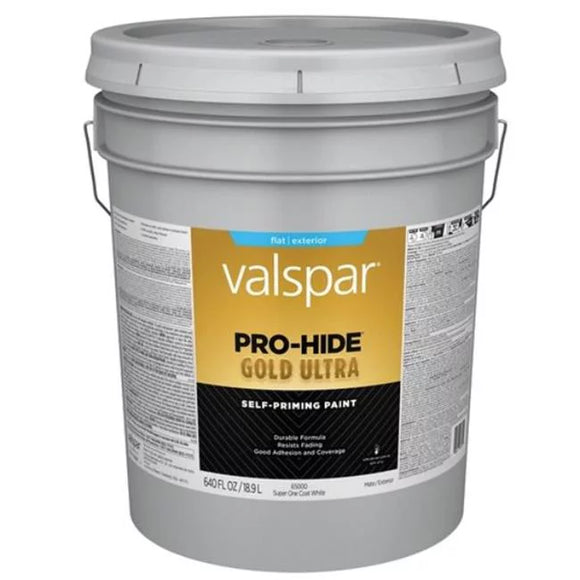 Valspar® Pro-Hide® Gold Ultra Exterior Self-Priming Paint Flat 5 Gallon Super One Coat White (5 Gallon, Super One Coat White)