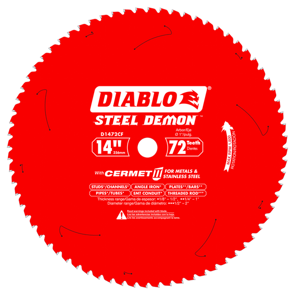 Diablo 14 in. x 72 Tooth Steel Demon Cermet II Saw Blade for Metals and Stainless Steel (14