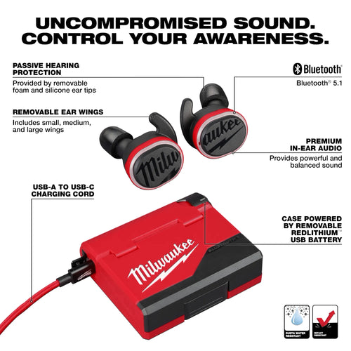 Milwaukee REDLITHIUM™ USB Bluetooth® Jobsite Ear Buds