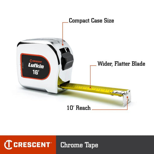Crescent Lufkin 1 x 16' Chrome Case Yellow Clad Tape Measure (1 x 16')