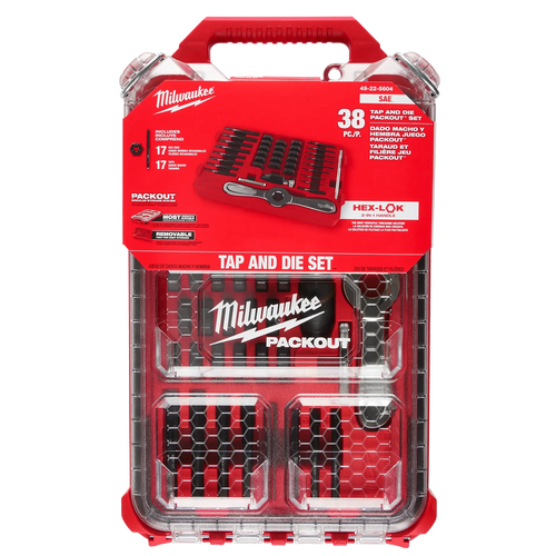 Milwaukee 38PC SAE Tap & Die PACKOUT™ Set w/ Hex-LOK™ 2-in-1 Handle