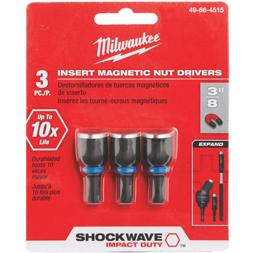 Milwaukee 3/8 In. x 1-1/2 In. Insert Impact Nutdriver, (3-Pack)