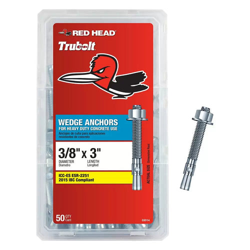 Red Head 3/8 in. x 3 in. Steel Hex-Nut-Head Wedge Anchors (50-Pack)