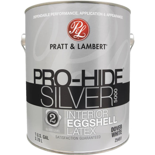 Pratt & Lambert Pro-Hide Silver 5000 Latex Eggshell Interior Wall Paint, Dover White, 1 Gal.