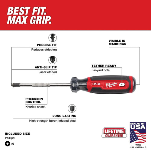 Milwaukee #2 Phillips Cushion Grip Screwdriver (USA)