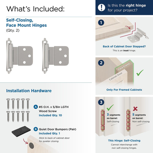 Amerock Self Closing Face Mount 3/8 Inset Hinge (Pair)
