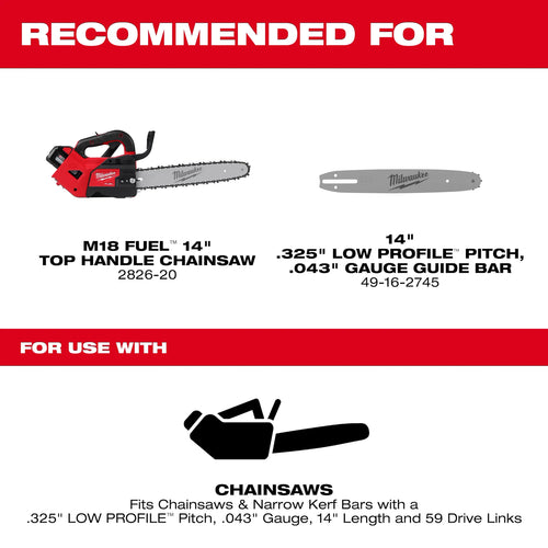 Milwaukee 14 .325 LOW PROFILE™ Pitch, .043 Gauge Saw Chain
