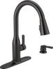 Delta Marca Single Handle Pull-Down Kitchen Faucet with Soap Dispenser and ShieldSpray® Technology in Matte Black