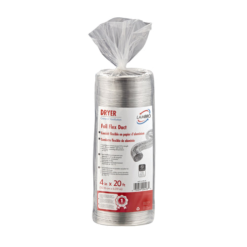 Lambro 4 inch x 20 foot UL 2158A Clothes Dryer Transition Duct (Foil Flex) – Retail – Item #498-20