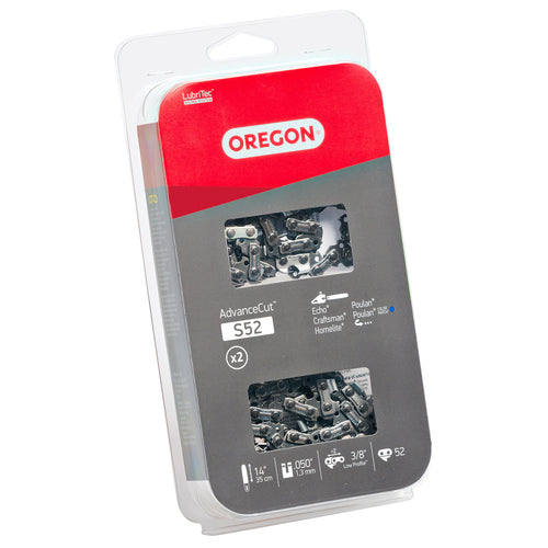 Oregon S52T AdvanceCut 2-Pack Saw Chain for 14 in. Bar - 52 Drive Links - fits Echo, Craftsman, Poulan, Homelite, Makita Husqvarna and more
