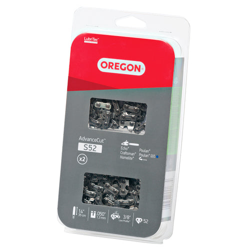 Oregon S52T AdvanceCut 2-Pack Saw Chain for 14 in. Bar - 52 Drive Links - fits Echo, Craftsman, Poulan, Homelite, Makita Husqvarna and more