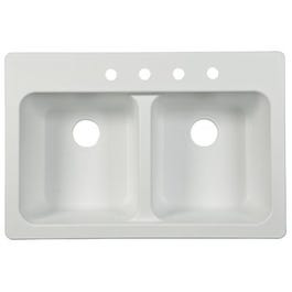 Double-Bowl Kitchen Sink, White, 33 x 22 x 9-In.