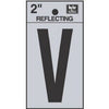 Address Letters, V, Reflective Black/Silver Vinyl, Adhesive, 2-In.