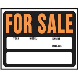 Auto For Sale Sign, Hy-Glo Orange/ Black Plastic, 15 x 19-In.