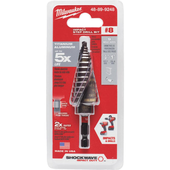 Milwaukee Shockwave Impact Duty 1/8 In. - 1 In. #8 Step Drill Bit, 9 Steps