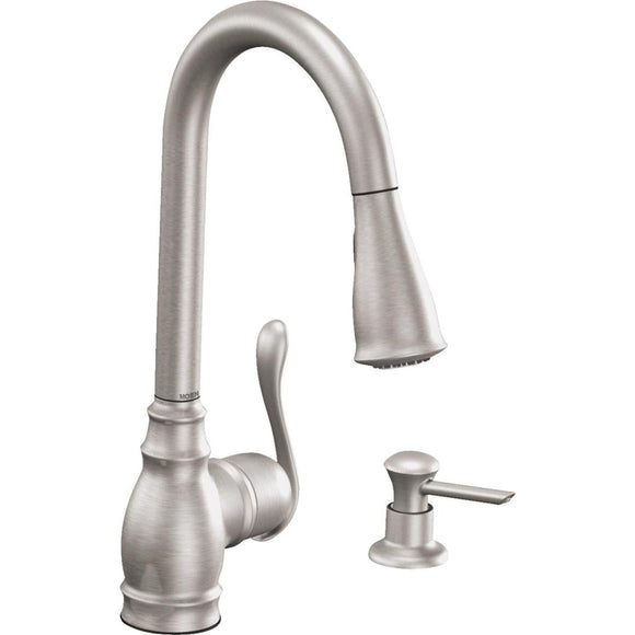 Moen Anabelle Single Handle Lever Pull-Down Kitchen Faucet with Soap Dispenser, Stainless