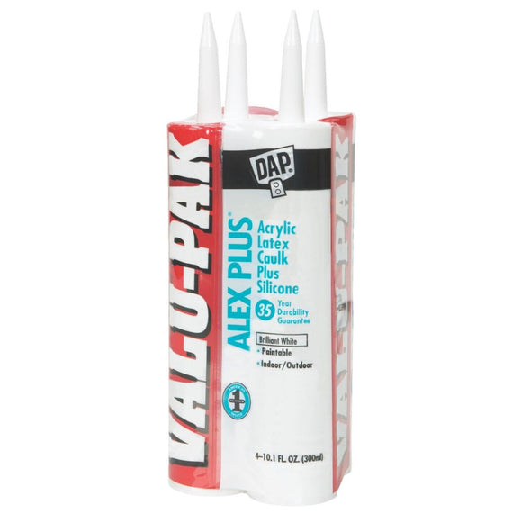 DAP ALEX PLUS 10.1 Oz. White Siliconized Acrylic Latex Caulk (4Pack